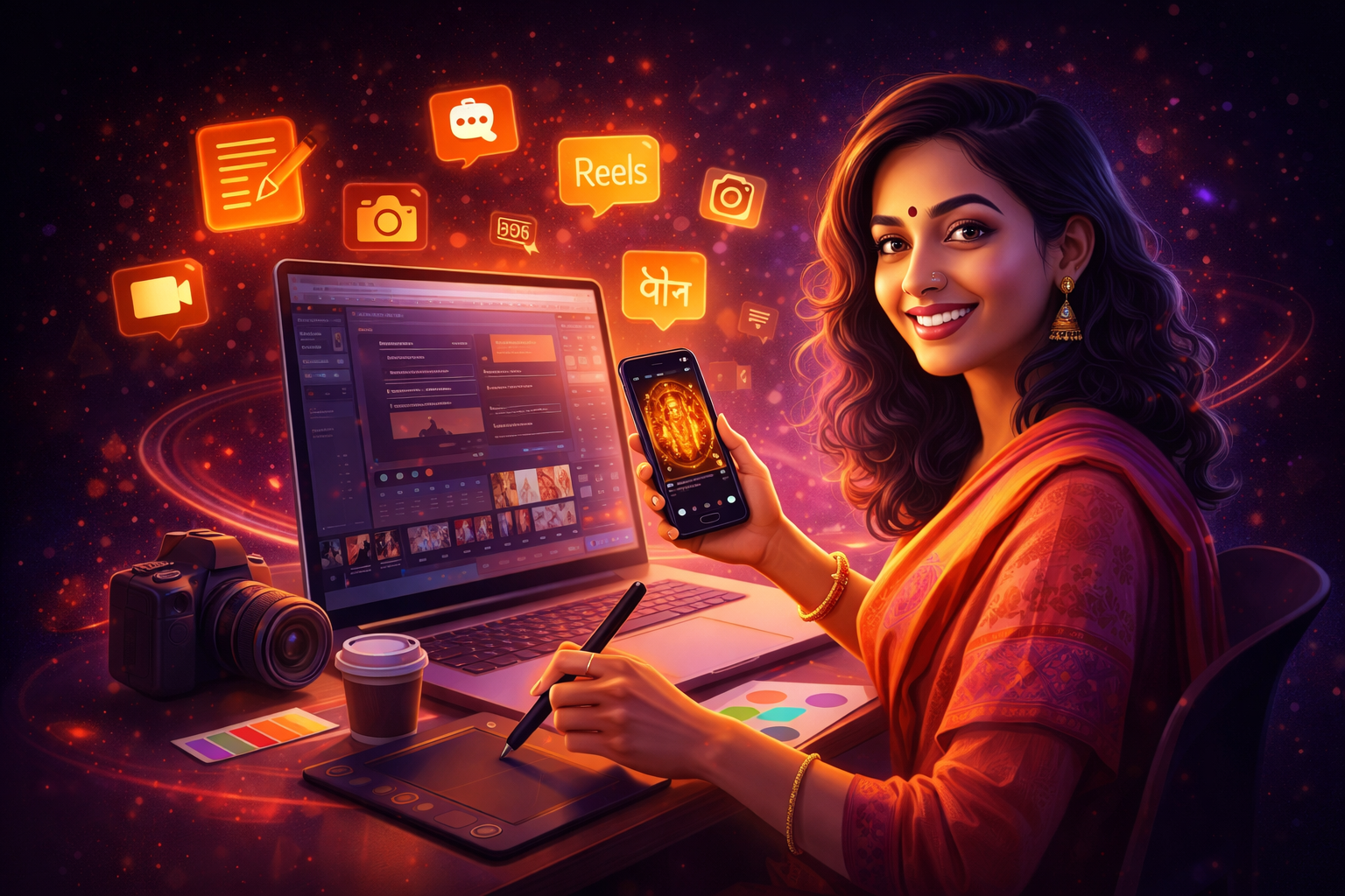 Content creation showcase for graphics Hindi vernacular posts and captions in India